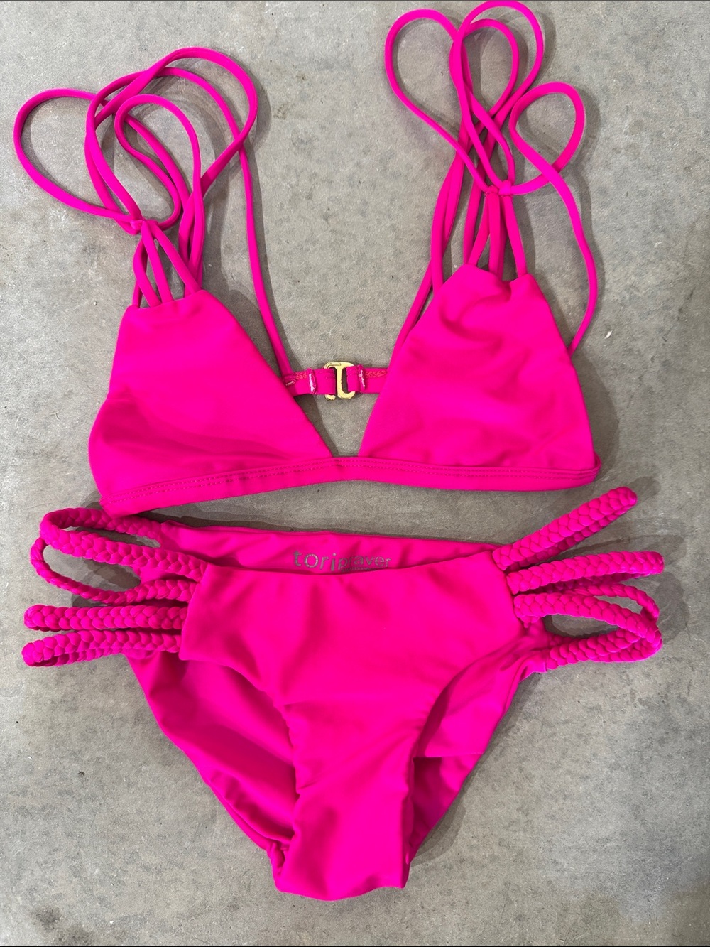 Tori Praver Neon Pink Strappy Braided Bikini Set